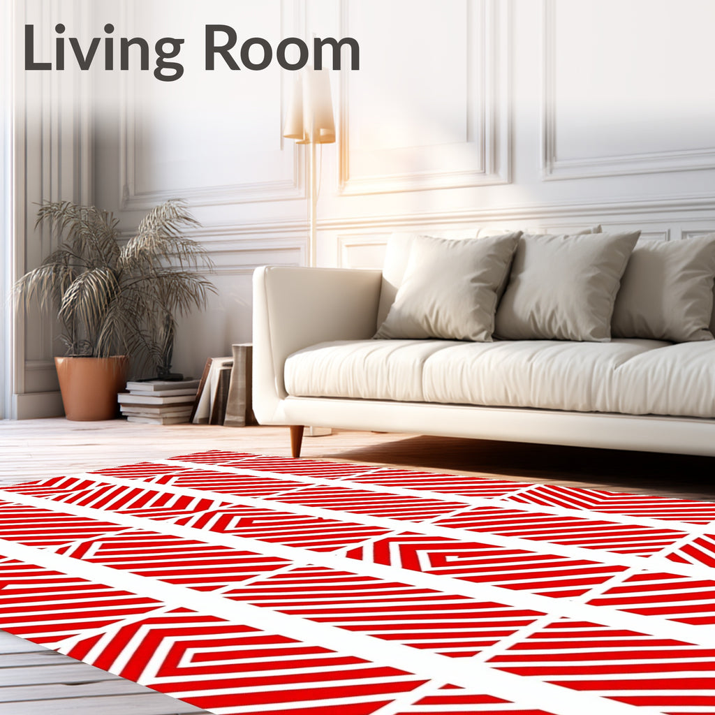 Red And White Striped Optical Illusion Rug