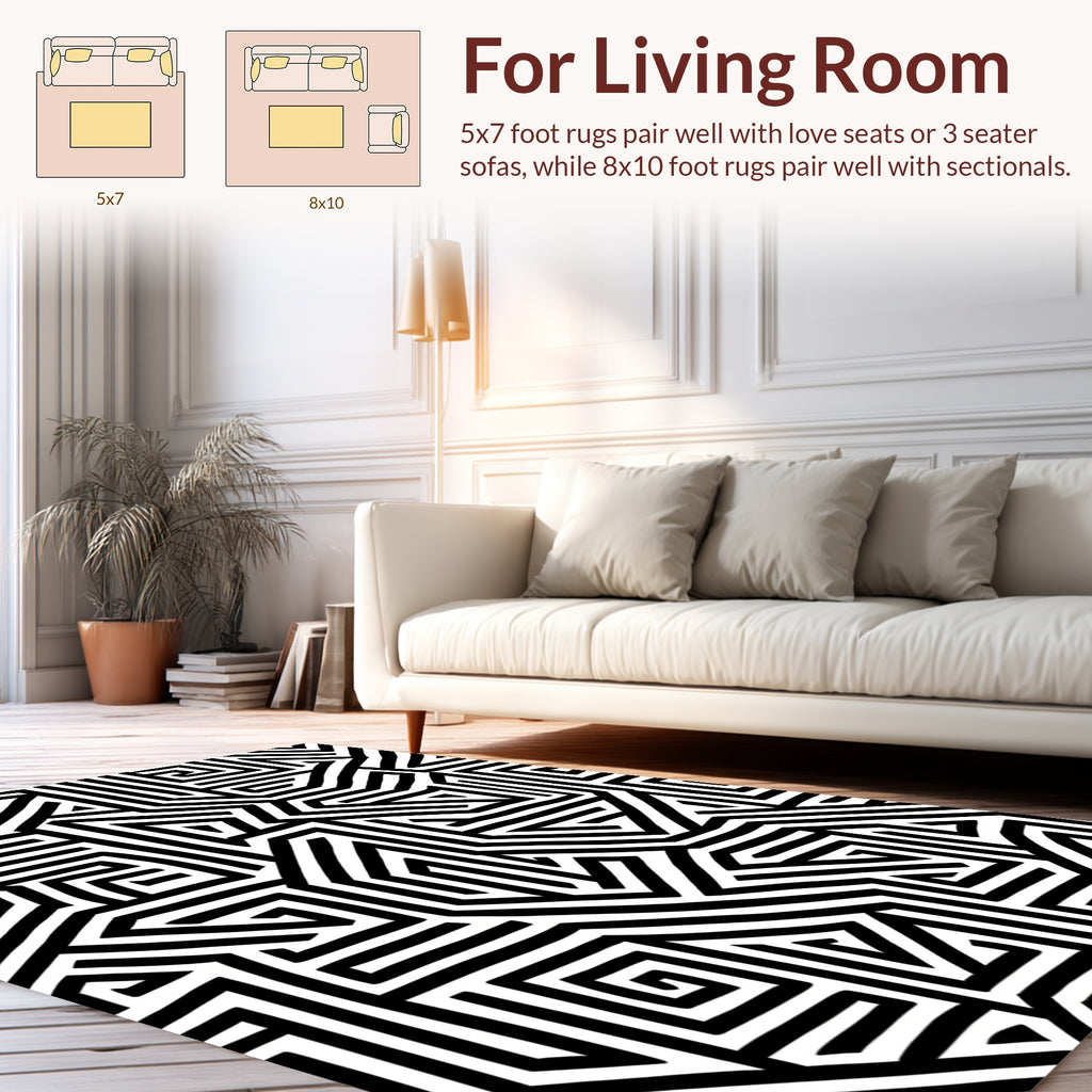 Monochrome Geometric Labyrinth Pattern Rug