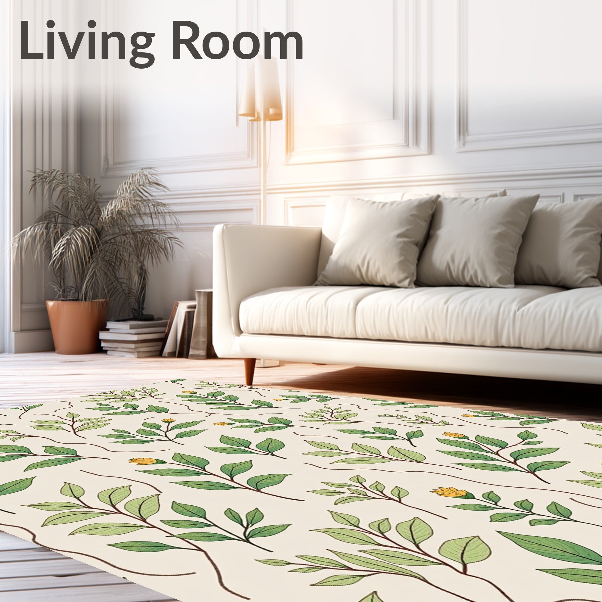 Botanical Leaf and Bud Pattern Rug