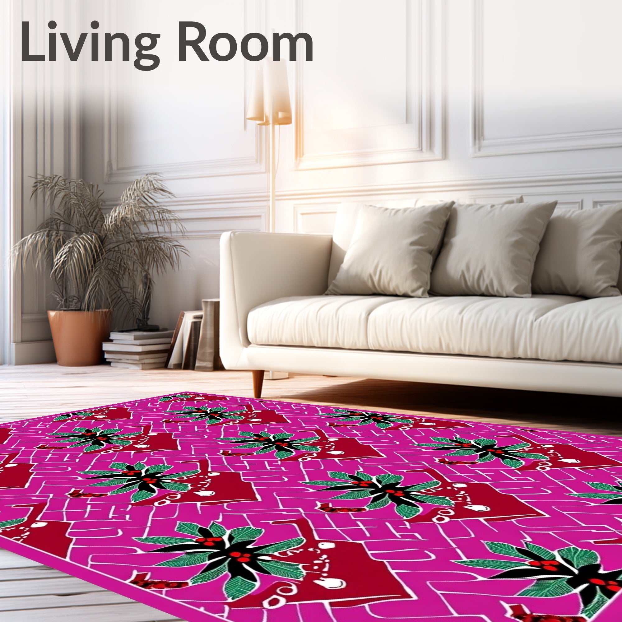Abstract Pink Floral Leaf Pattern Rug