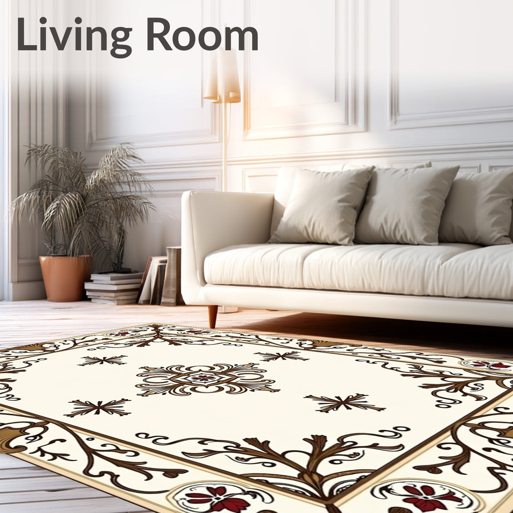 Ornate Floral Vine Frame Rug
