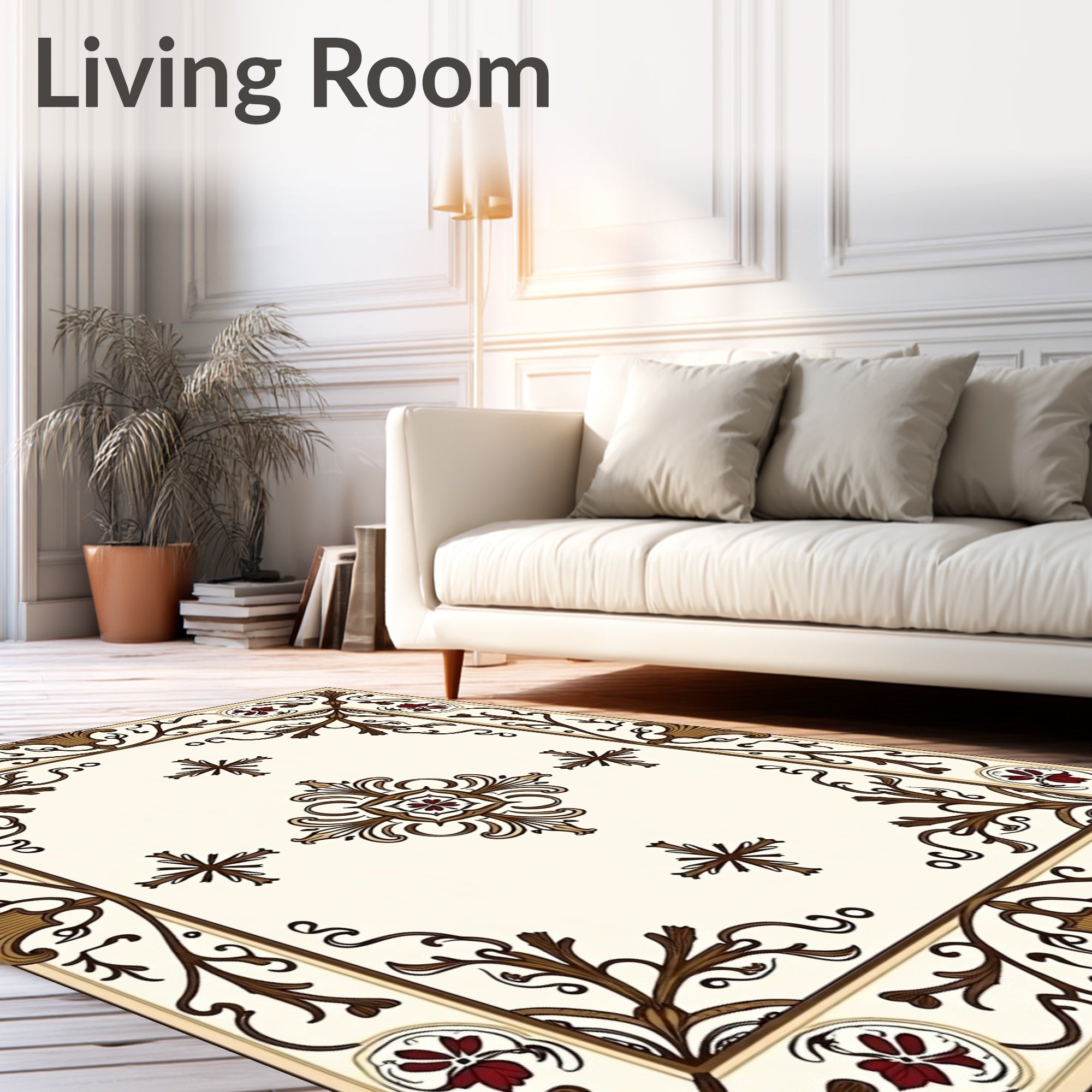Ornate Floral Vine Frame Rug