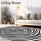 Black And White Concentric Swirl Rug