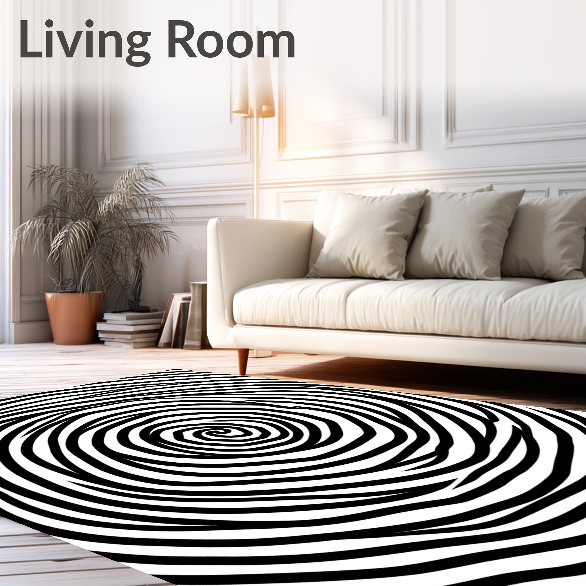 Black And White Concentric Swirl Rug