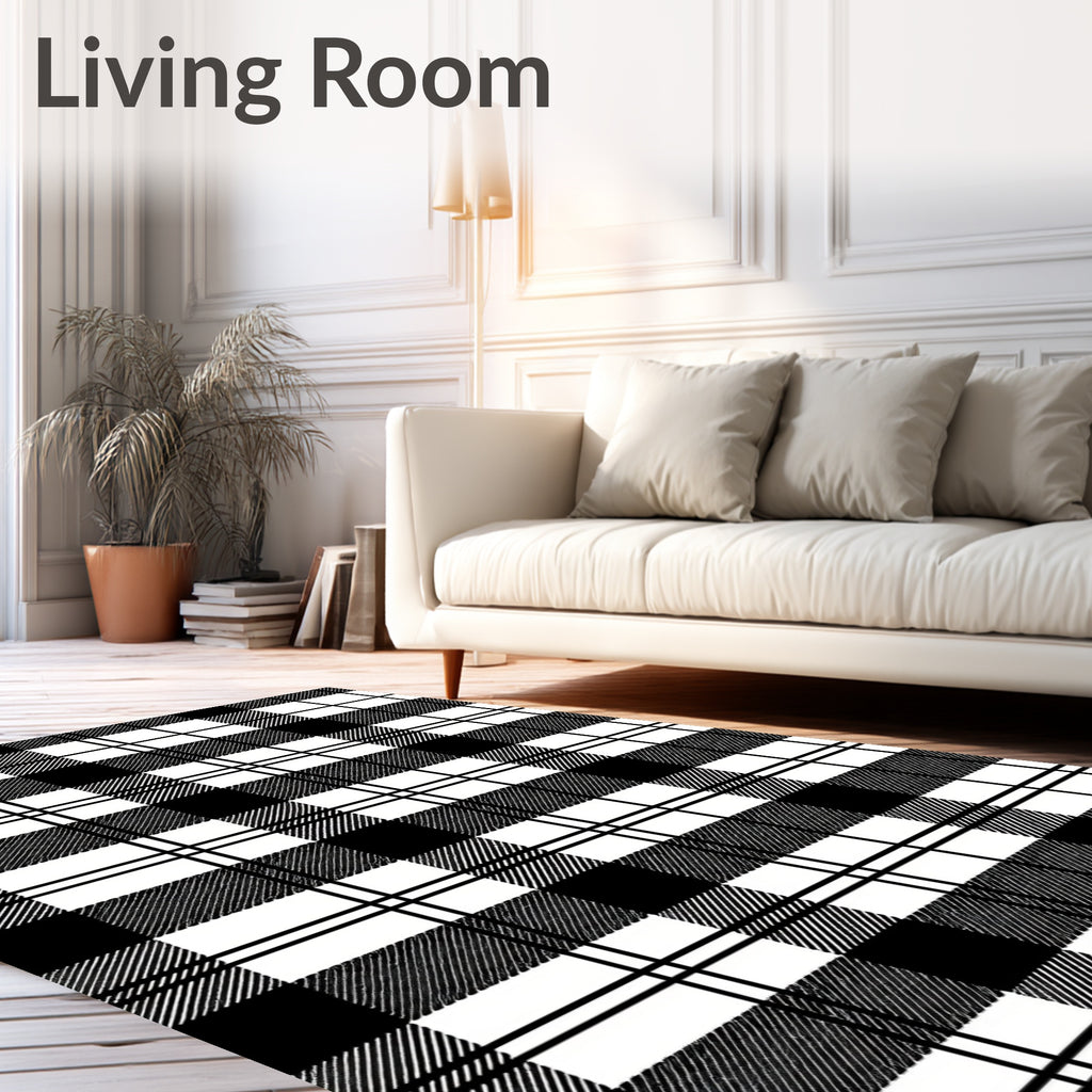 Classic Black White Checkered Pattern Rug