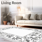Ornate Floral Vine Border Design Rug