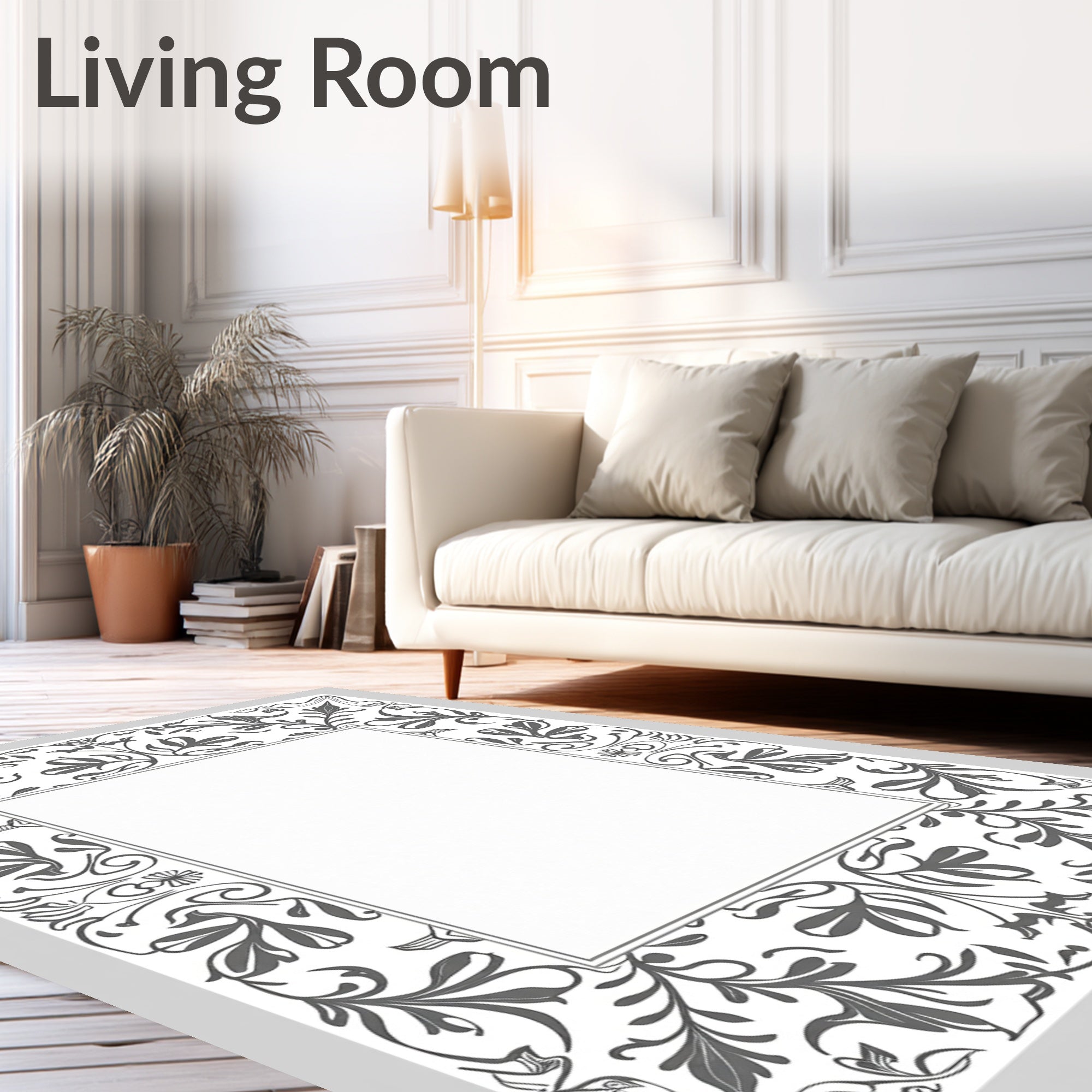 Ornate Floral Vine Border Design Rug