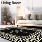 Ornate Black Cream Geometric Mandala Rug