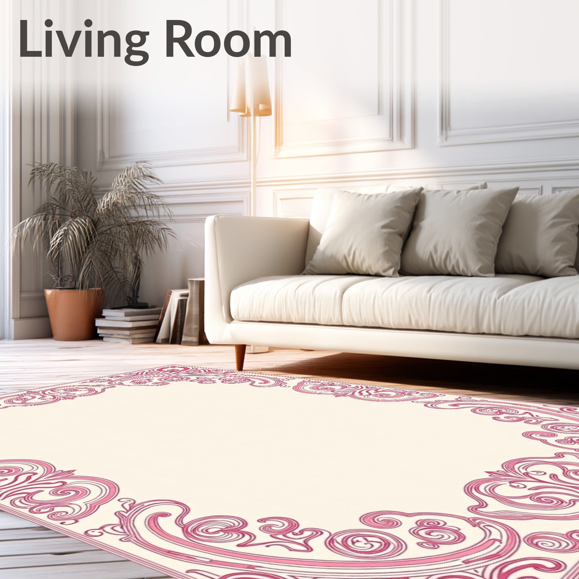 Elegant Pink Scrollwork Pattern Rug