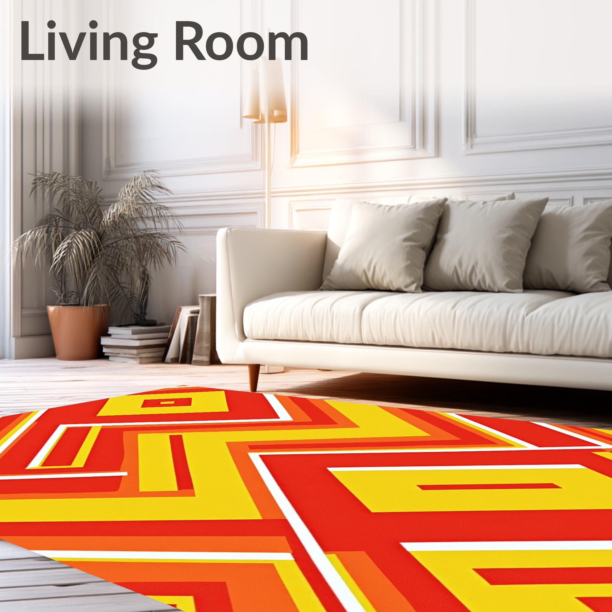 Retro Geometric Red Yellow Pattern Rug