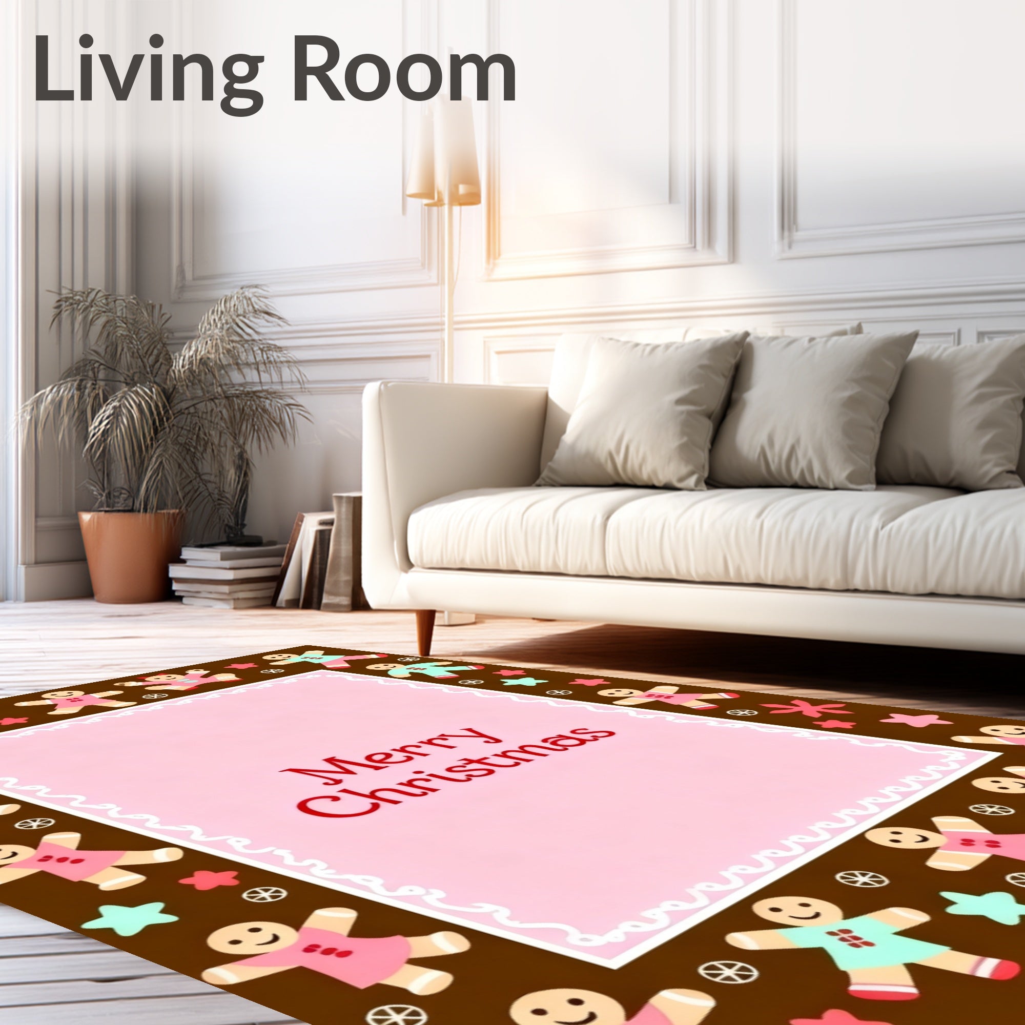 Merry Christmas Gingerbread People Border Rug