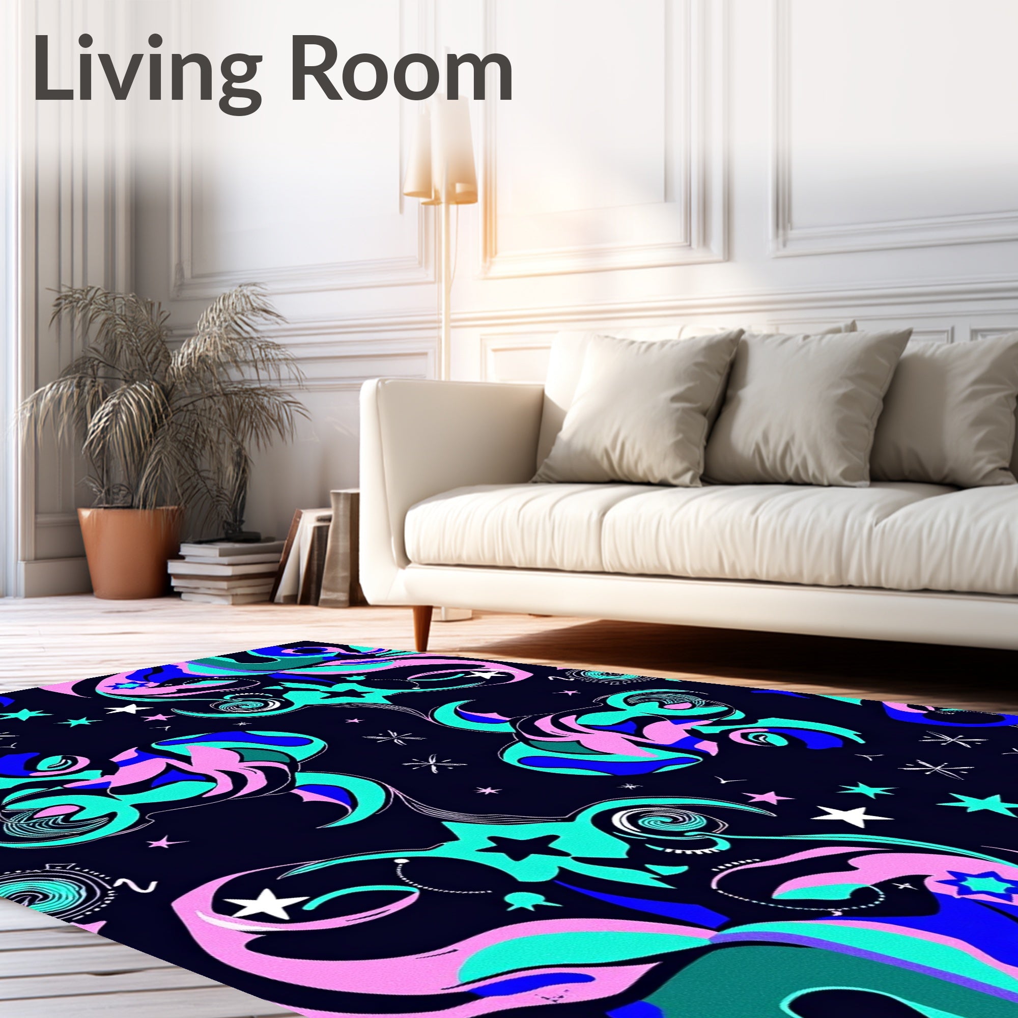 Cosmic Swirls Pink Aqua Blue Night Rug