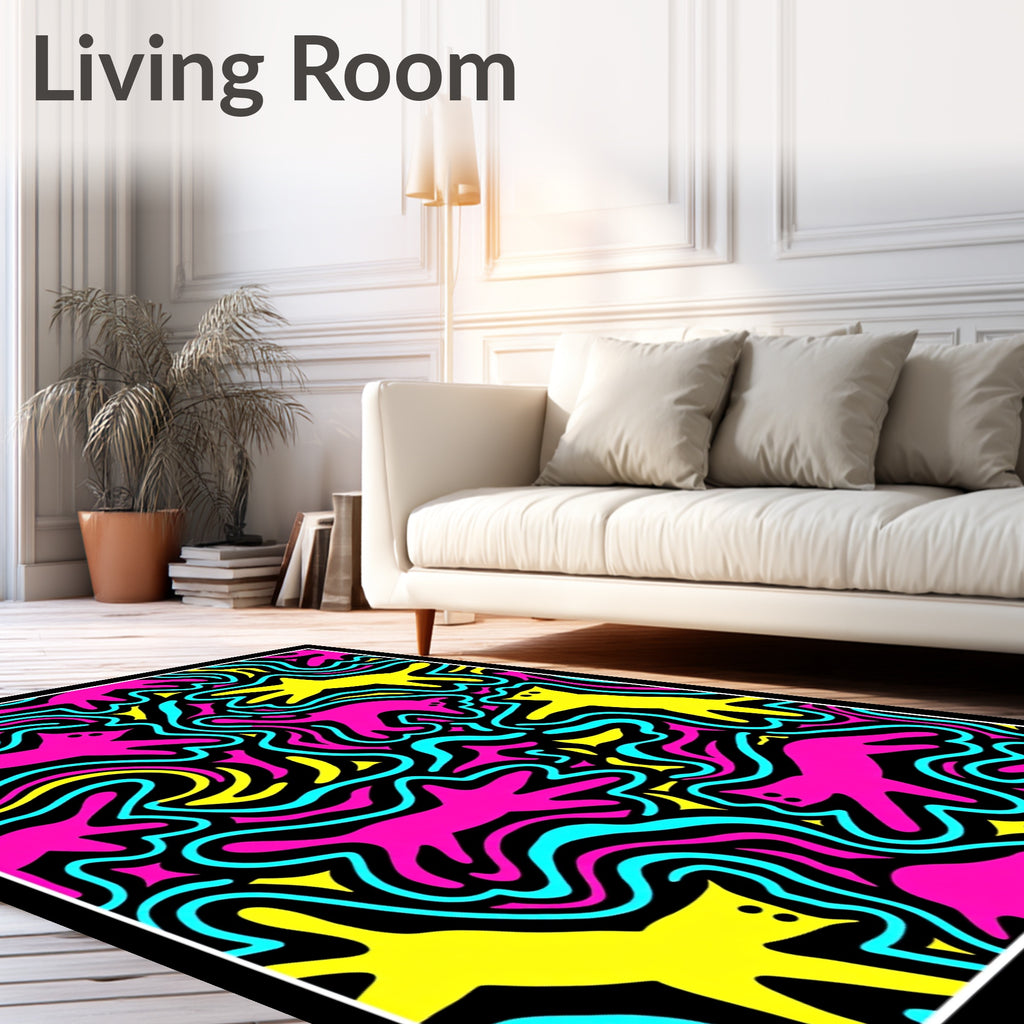 Abstract Whimsical Feline Shapes Pattern Rug