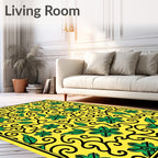 Vibrant Yellow Green Vine Pattern Rug