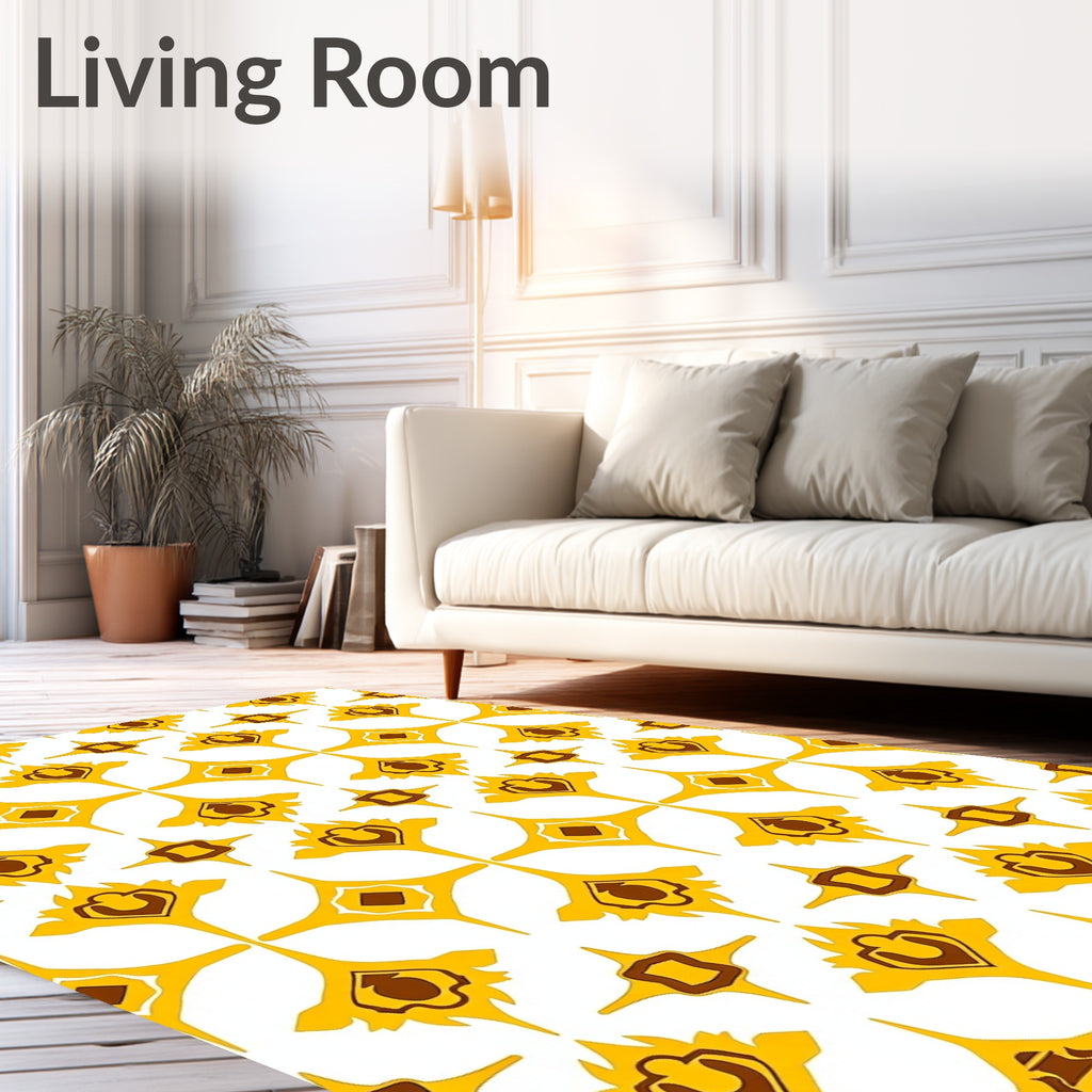 Golden Ochre Floral Diamond Pattern Rug