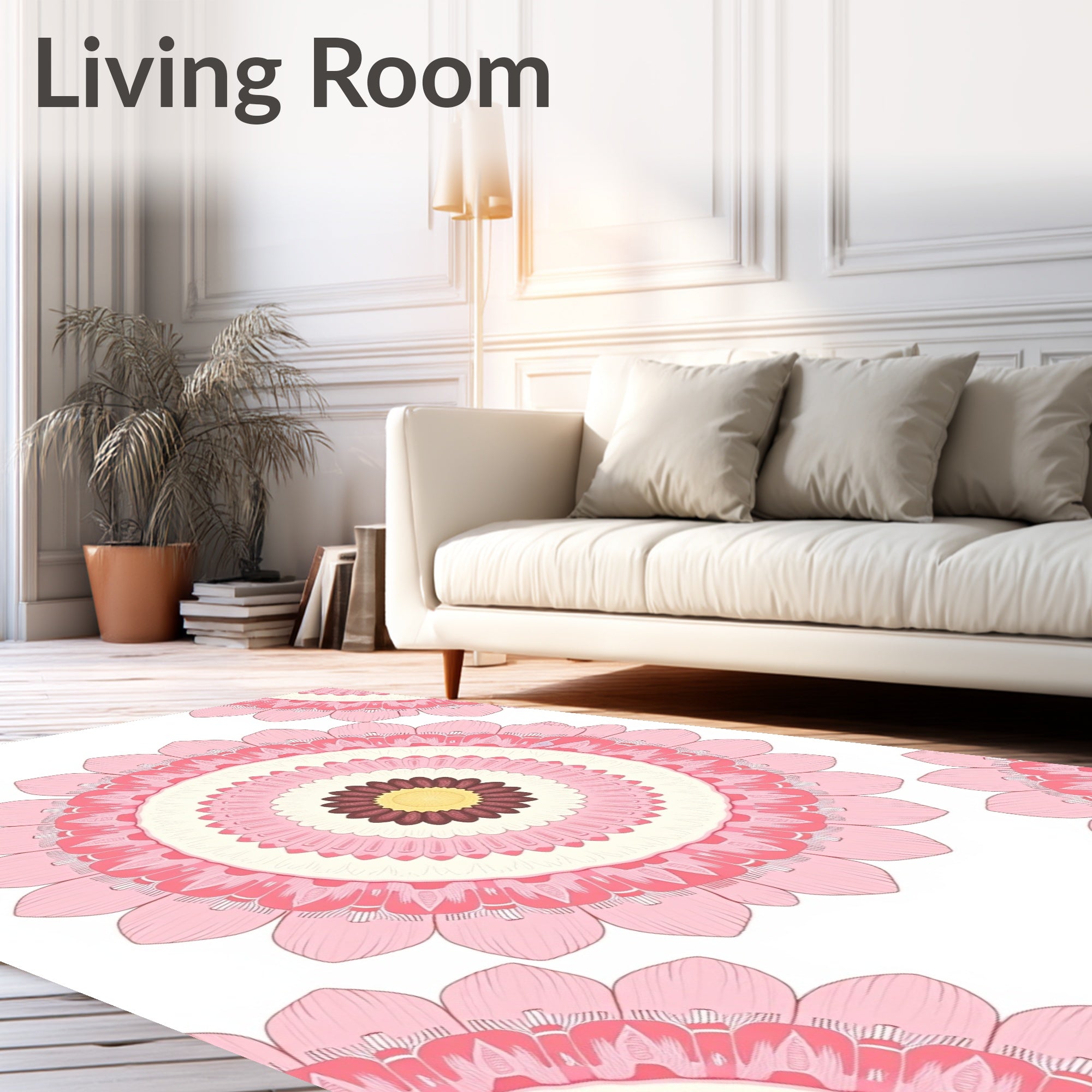 Pink Floral Mandala Pattern Rug