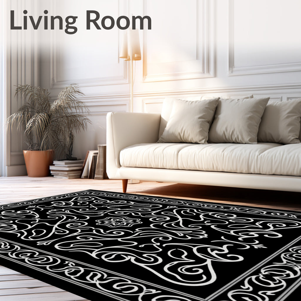 Elaborate Floral Outline Pattern Rug