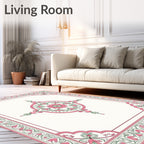 Elegant Pink Green Floral Medallion Rug