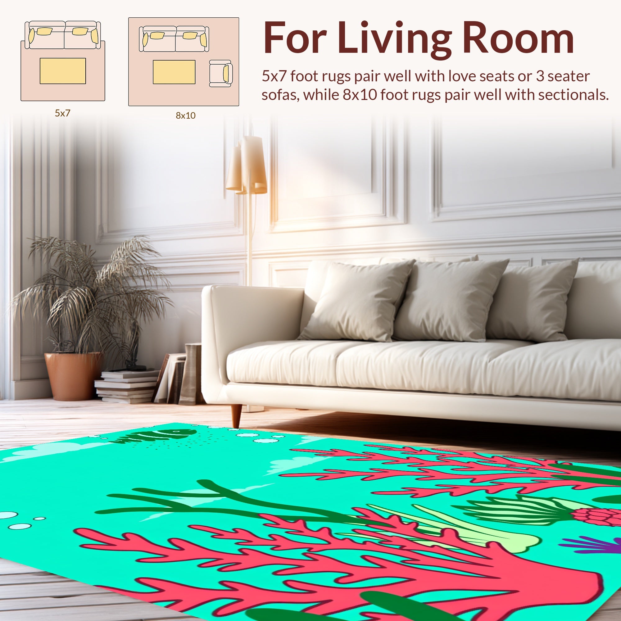 Underwater Coral Fish Scene Design Rug