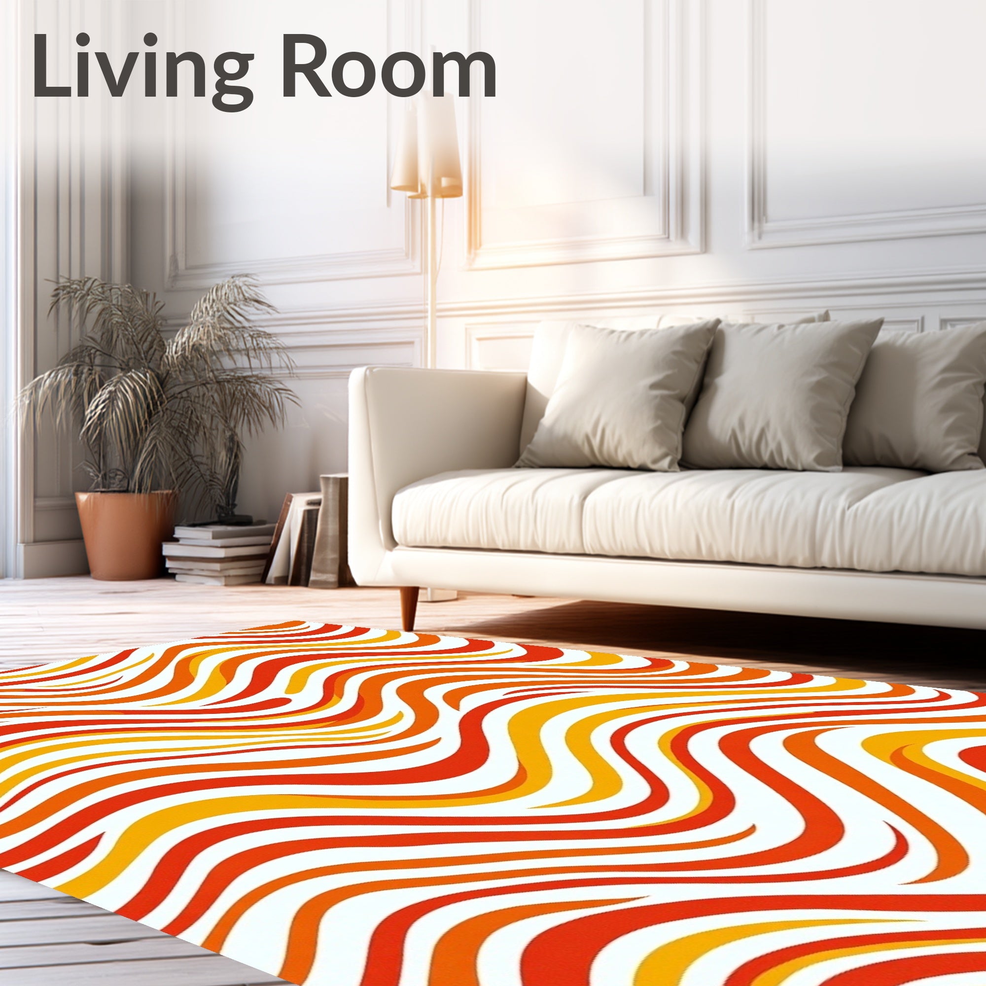 Abstract Wavy Orange Yellow Stripes Rug