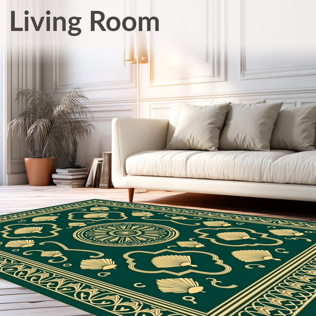 Emerald Golden Fan Art Deco Rug