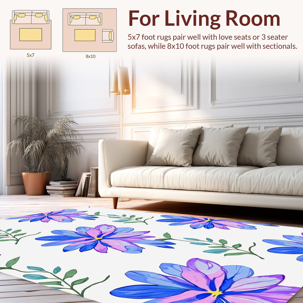 Floral Watercolor Blue Purple Design Rug