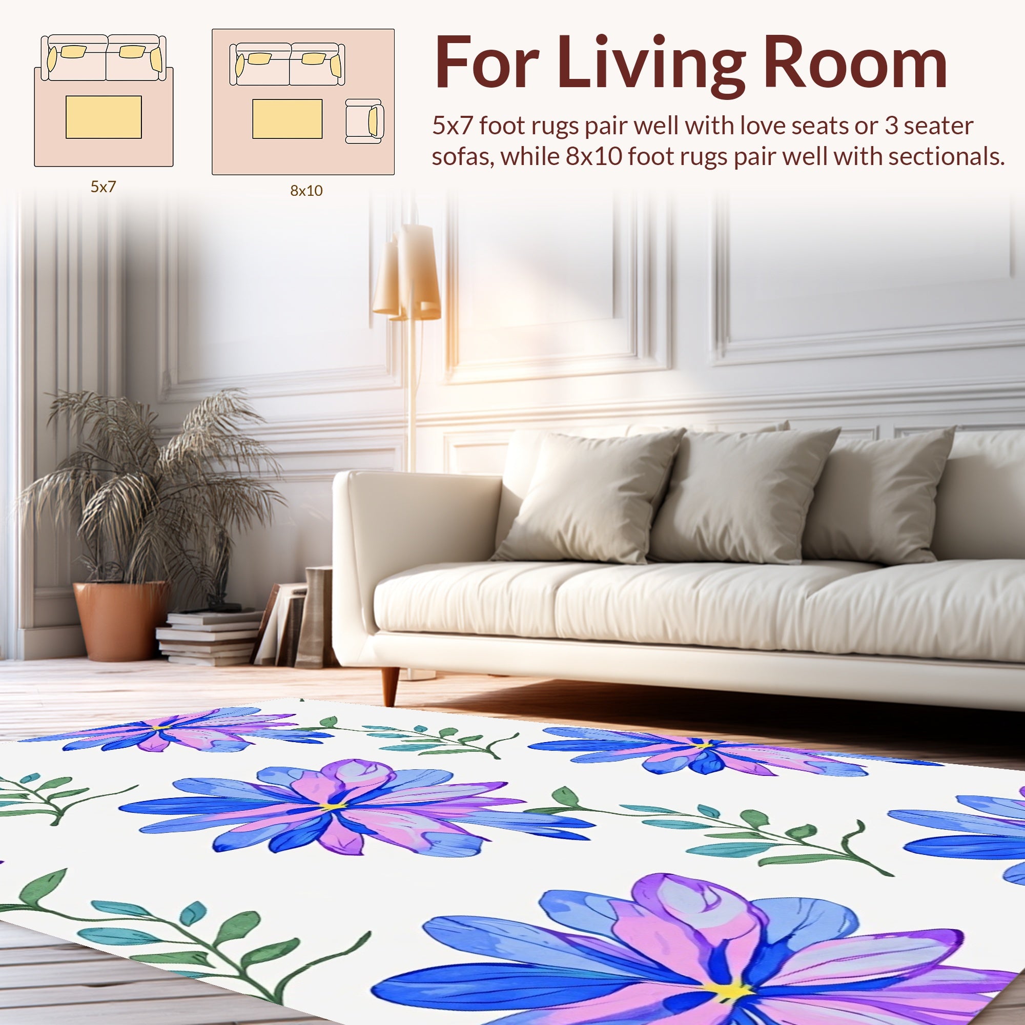 Floral Watercolor Blue Purple Design Rug