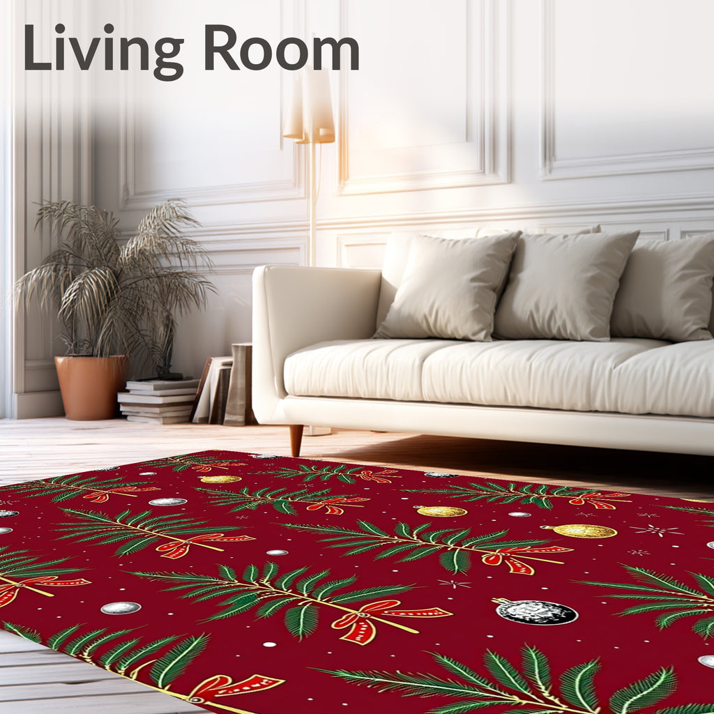 Festive Green Fir Tree Holiday Design Rug