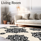 Intricate Black Medallion Pattern Rug