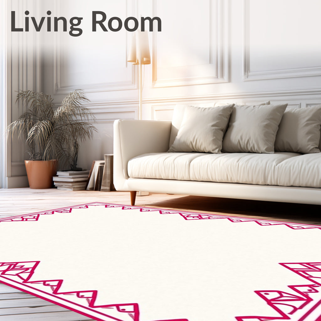 Geometric Red Border Pattern Rug