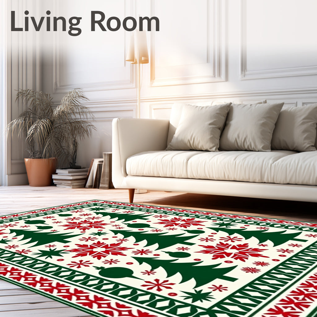 Christmas Trees Snowflakes Folk Art Rug