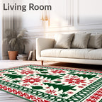 Christmas Trees Snowflakes Folk Art Rug