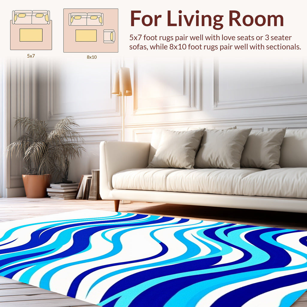 Abstract Blue Wave Pattern Rug