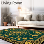 Emerald Golden Leaf Medallion Rug
