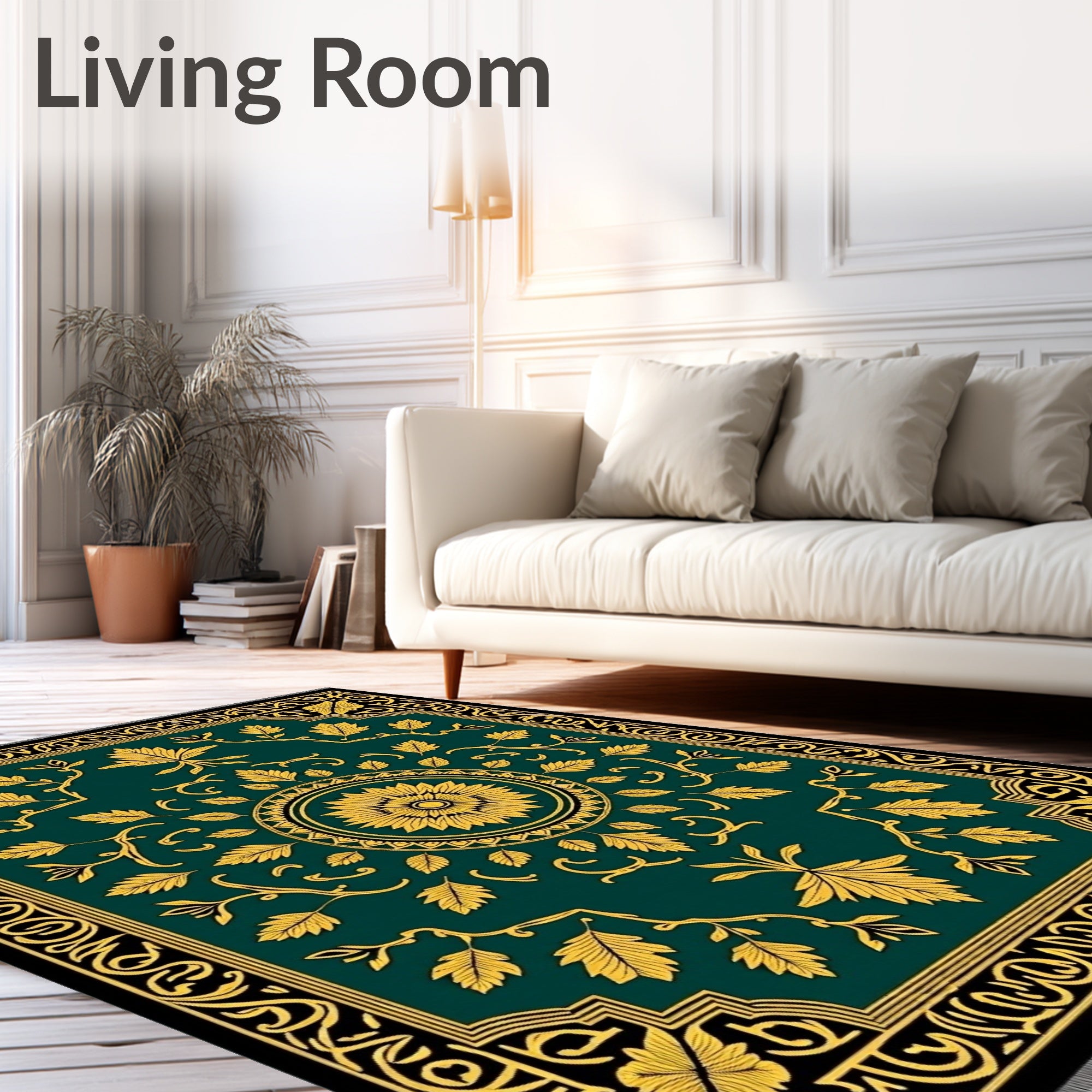Emerald Golden Leaf Medallion Rug