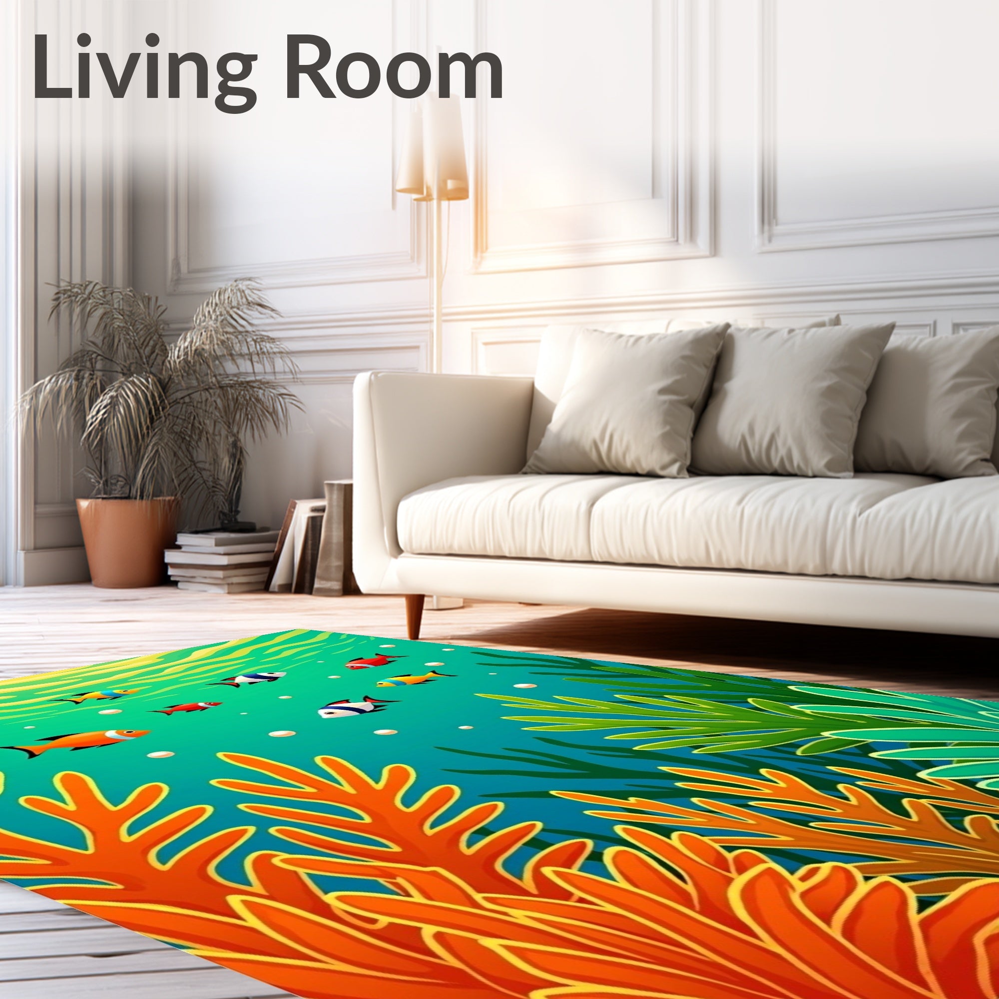 Colorful Coral Reef Fish Pattern Rug