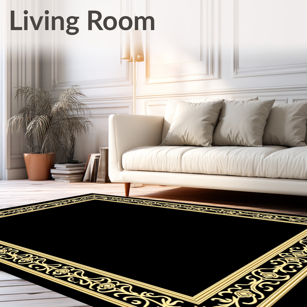 Ornate Floral Scrollwork Border Design Rug