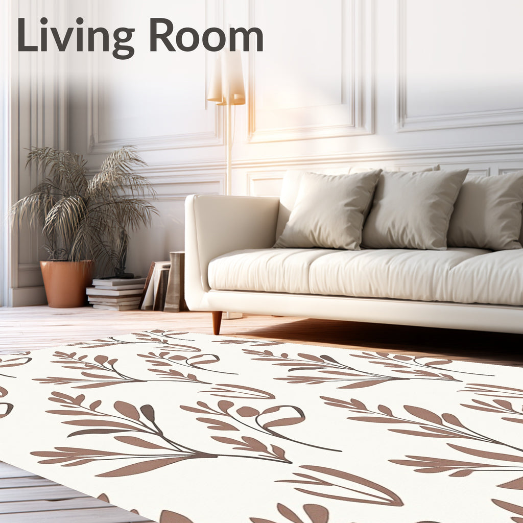 Brown Leafy Branch Pattern Rug