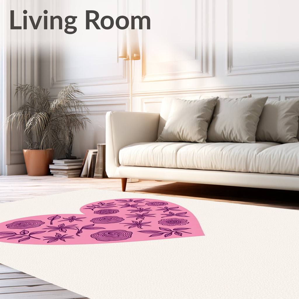 Pink Heart Floral Pattern Rug
