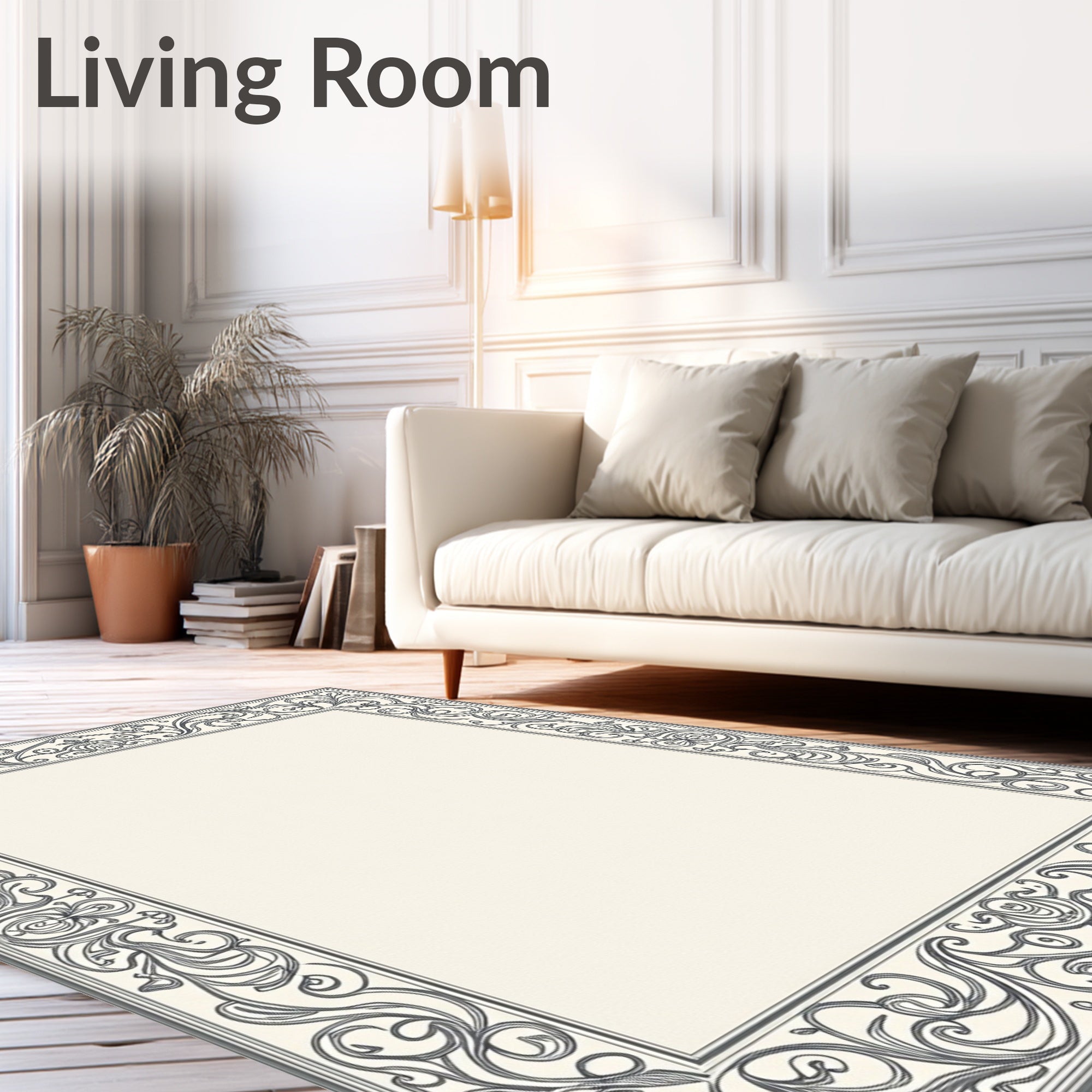 Elegant Ornate Scrollwork Frame Design Rug
