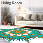 Teal Gold Intricate Mandala Design Rug