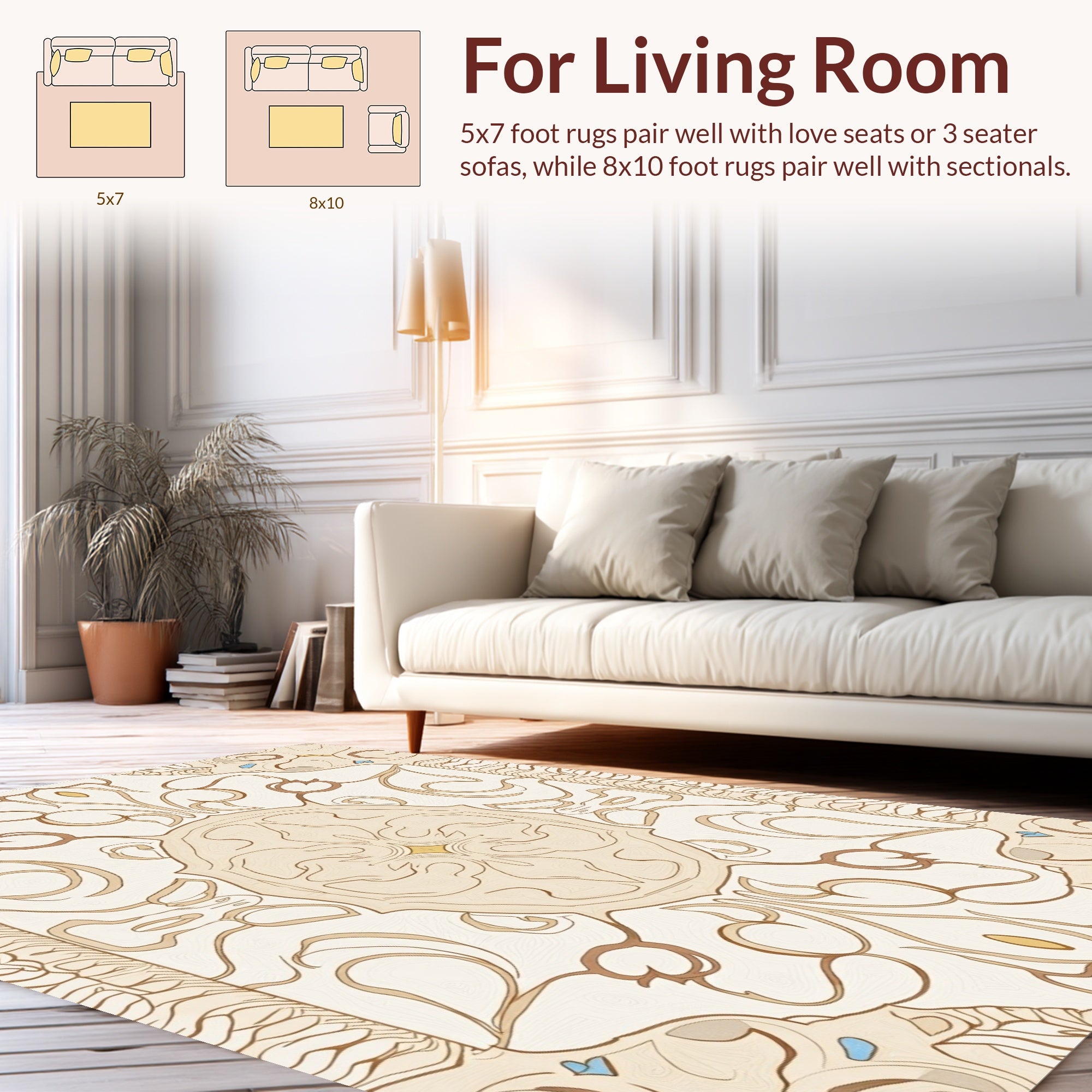 Elegant Abstract Golden Scroll Pattern Rug