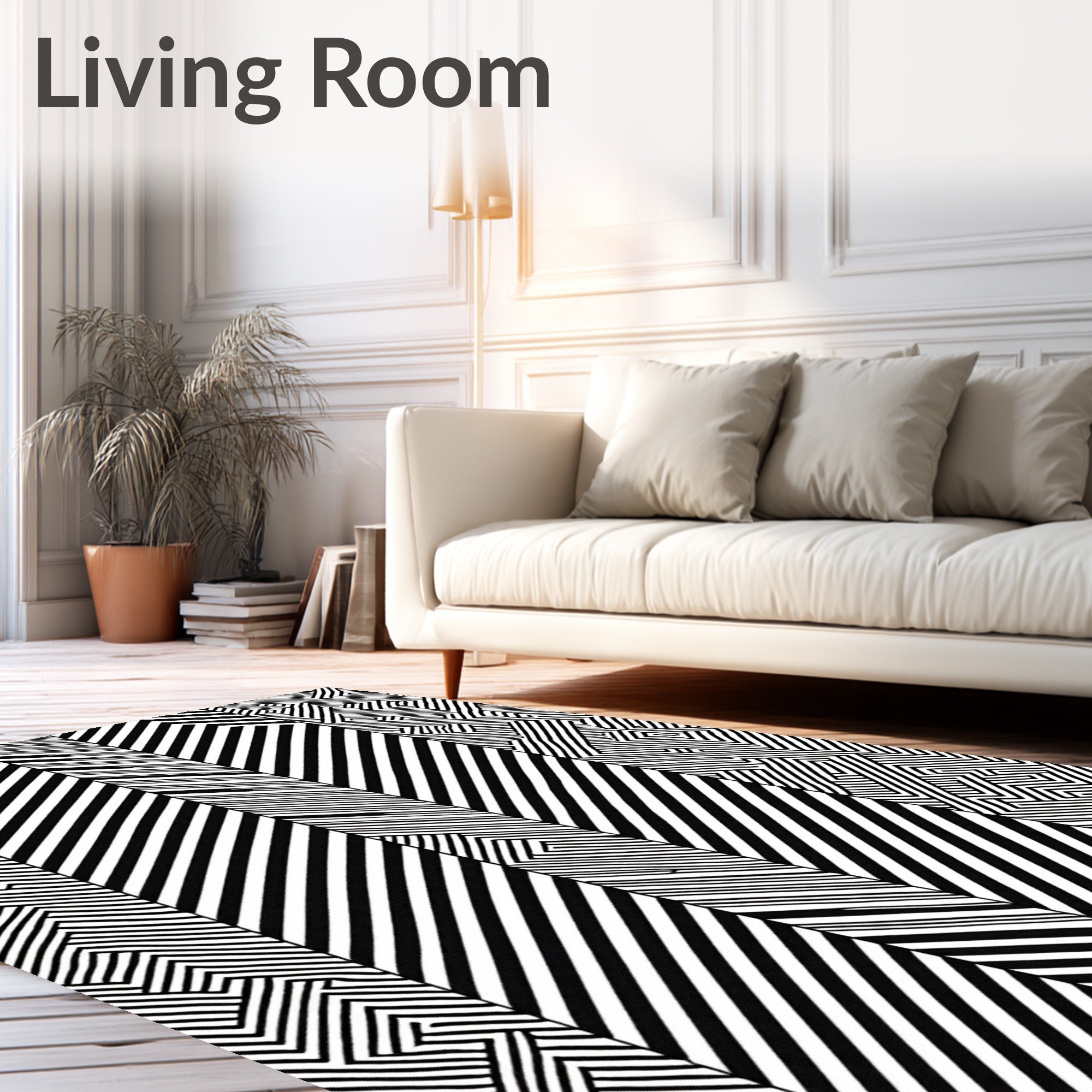 Bold Geometric Black White Stripe Pattern Rug