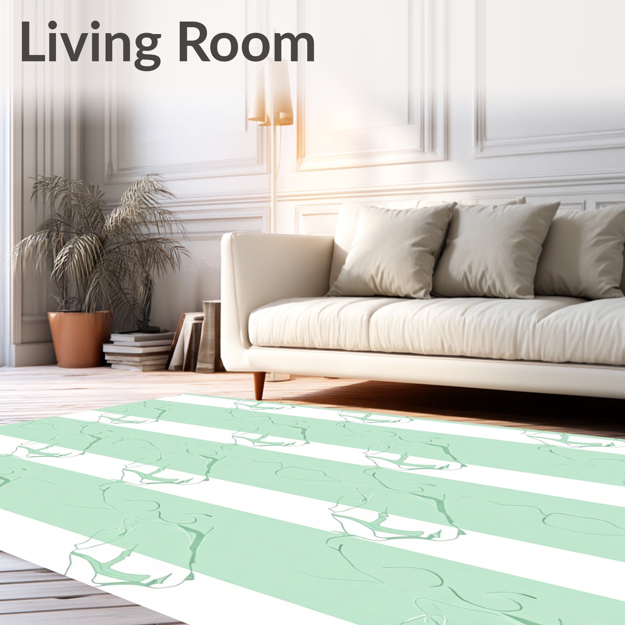 Mint Striped Floral Line Art Rug