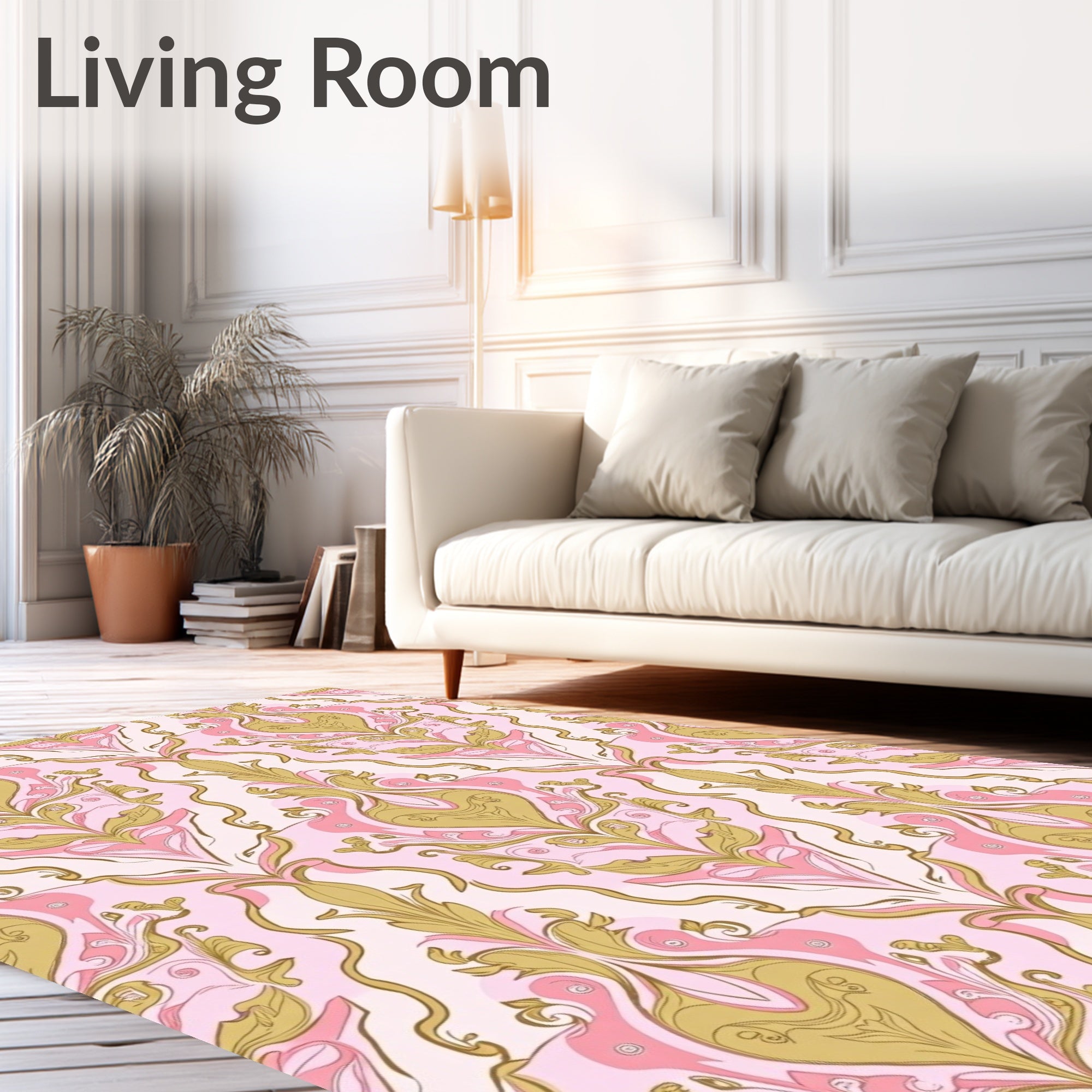 Gilded Pink Gold Damask Pattern Rug