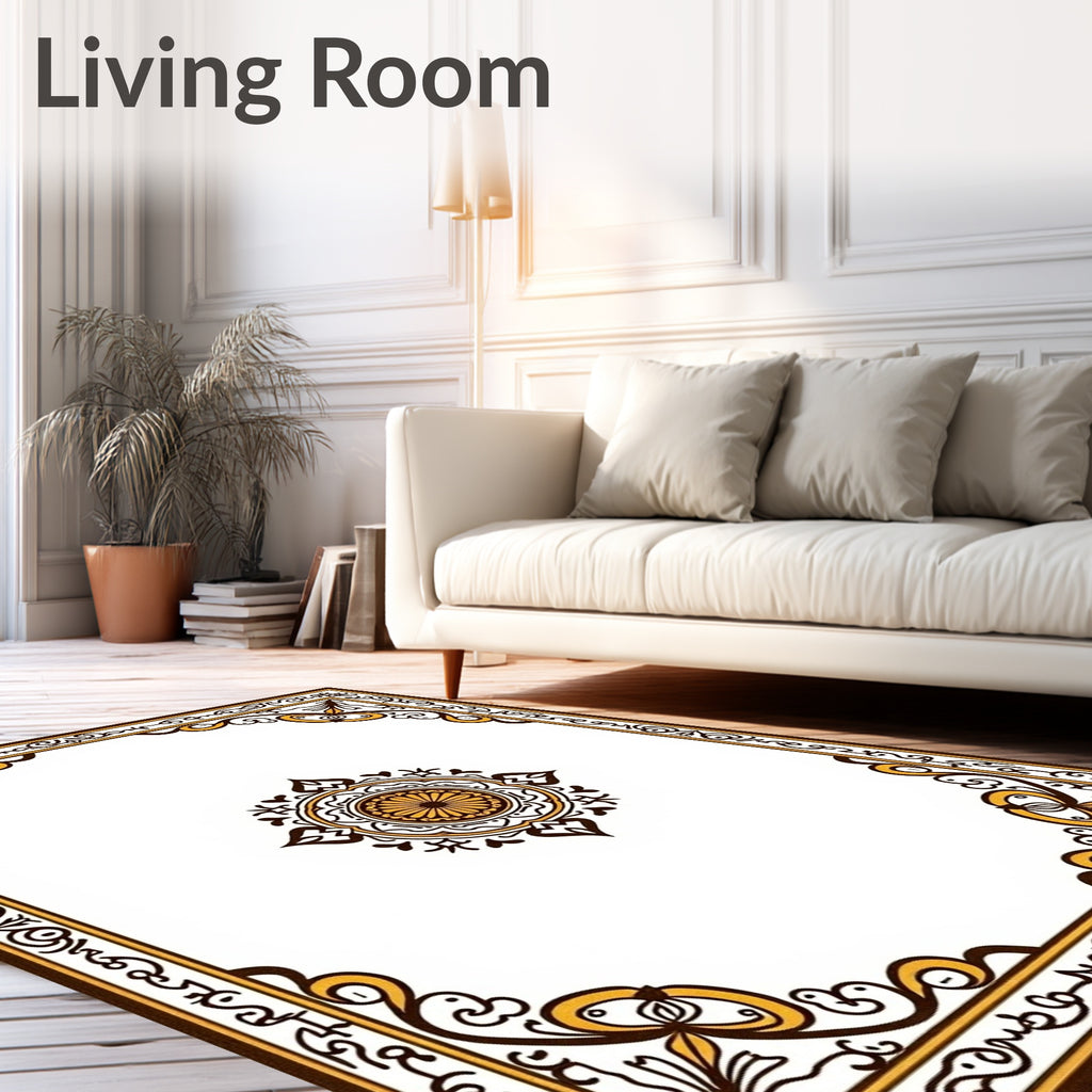 Ornate Brown and Gold Mandala Border Rug