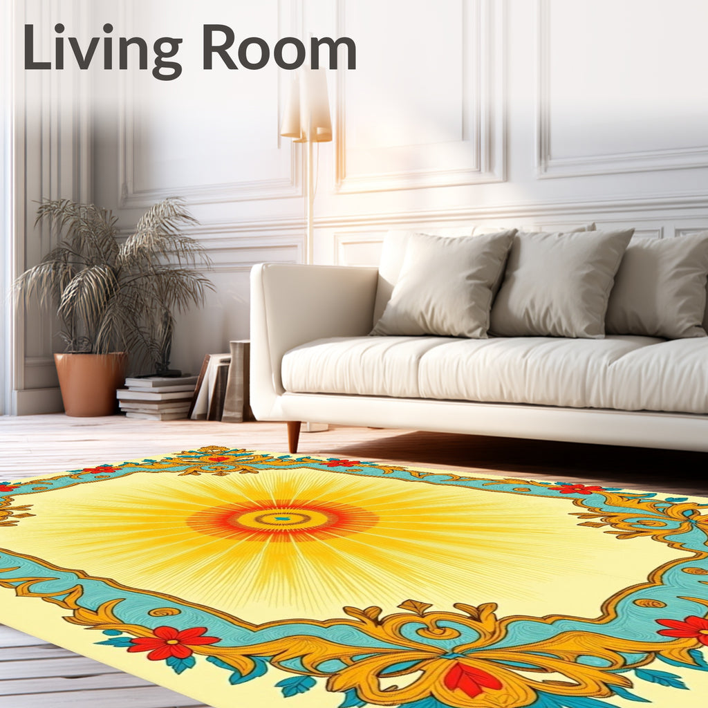 Ornate Sunburst Floral Medallion Border Rug
