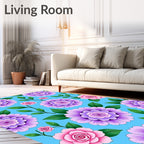 Vibrant Floral Patterned Blue Background Rug