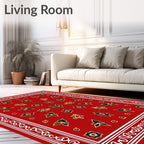 Red Starburst And Leaf Pattern Design Rug
