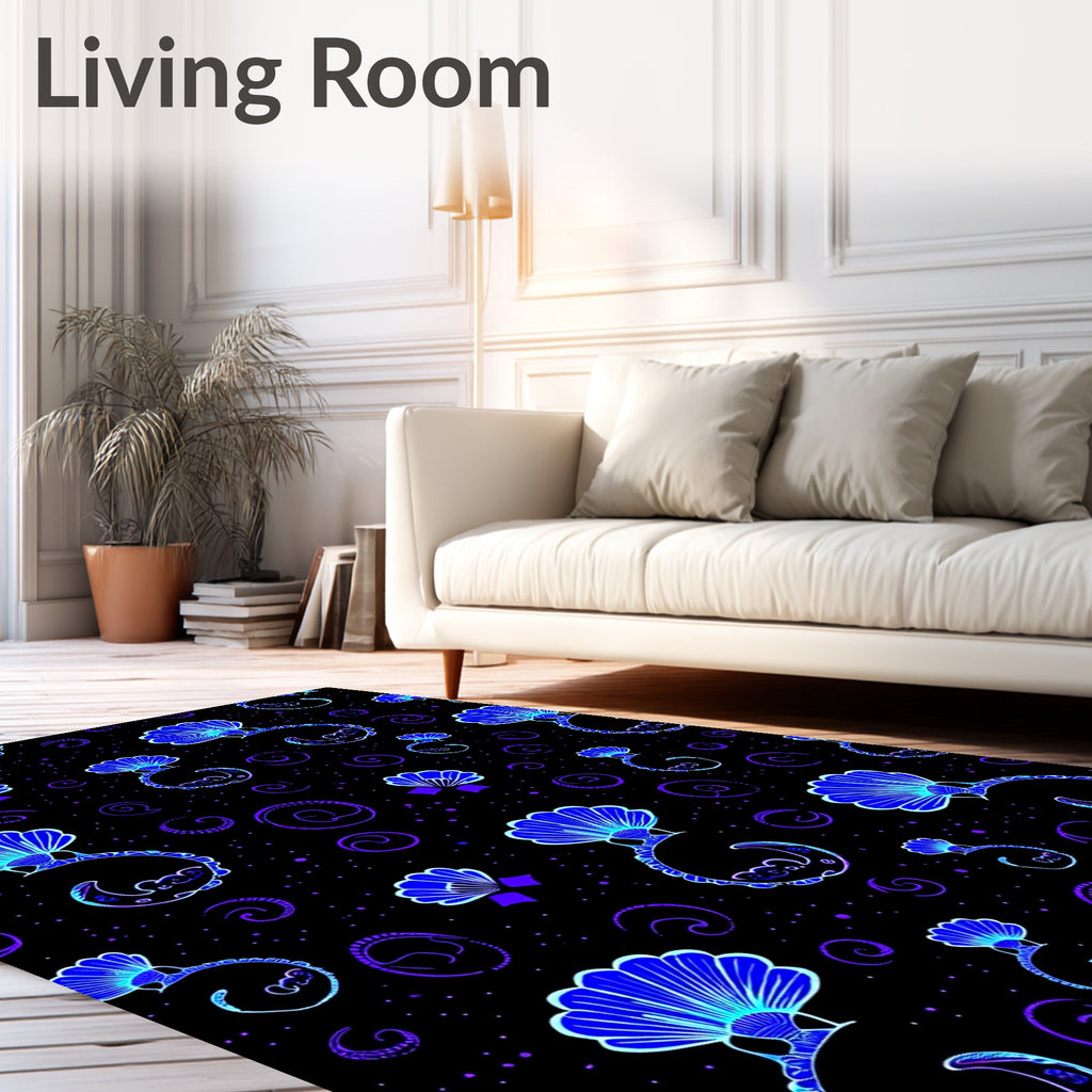 Midnight Blue Fan Swirl Pattern Rug
